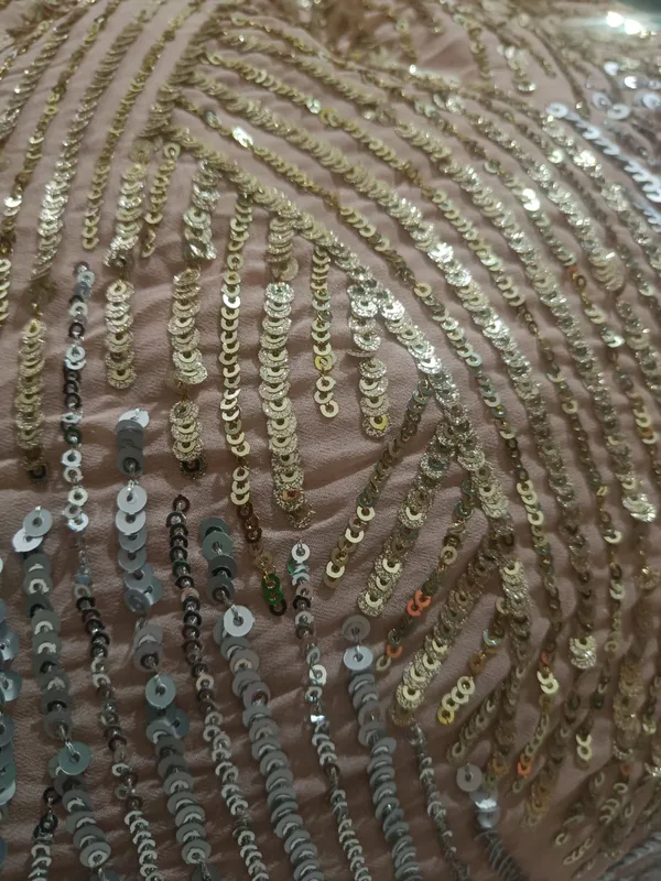 5.3_meter_Pink_Champagne_Silver_Wave_Sequin_Georgette_Fabric_(unstitched)