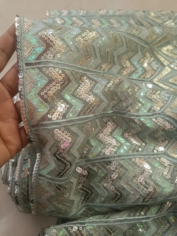 5.3_meter_Sea_blue_Knitted_Geometric_And_Floral_Sequin_Work_Fabric_With_Geometric_Borders_(unstitched)