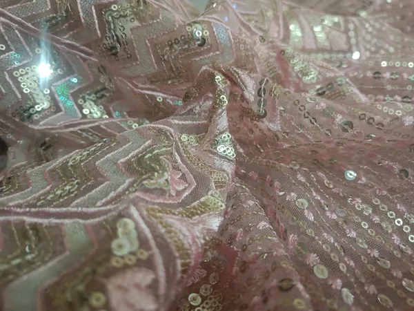 5.3_meter_Pastel_Pink_Knitted_Geometric_And_Floral_Sequin_Work_Fabric_With_Geometric_Borders_(unstitched)