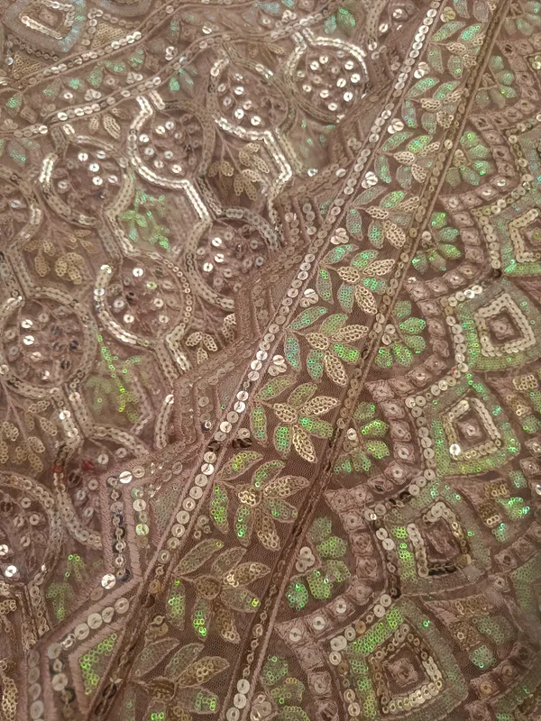 5.3__meter_Pastel_Pink_Knitted_Geometric_And_Floral_Sequin_Work_Fabric_With_Geometric_Borders_(unstitched)