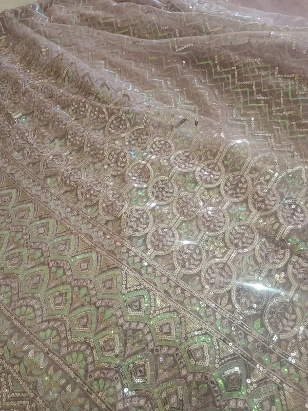 5.3__meter_Pastel_Pink_Knitted_Geometric_And_Floral_Sequin_Work_Fabric_With_Geometric_Borders_(unstitched)