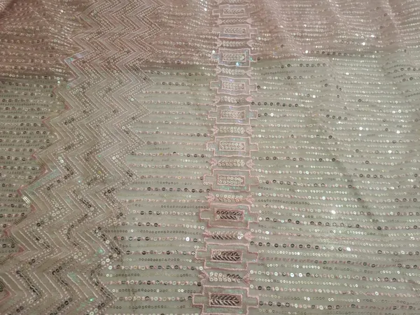 5.3__meter_Pastel_Pink_Knitted_Geometric_And_Floral_Sequin_Work_Fabric_With_Geometric_Borders_(unstitched)