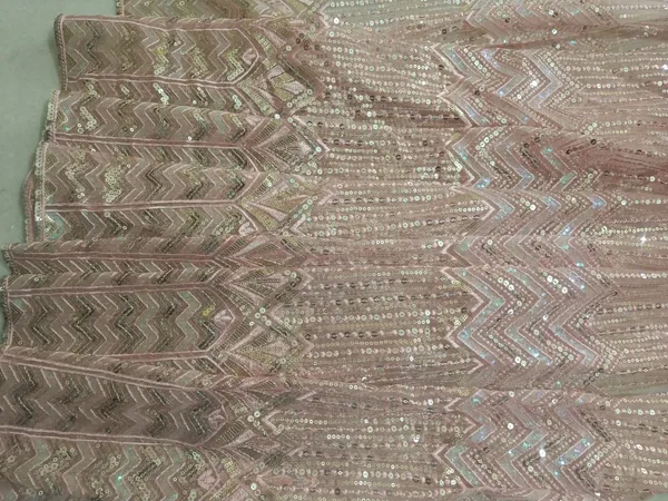 5.3__meter_Pastel_Pink_Knitted_Geometric_And_Floral_Sequin_Work_Fabric_With_Geometric_Borders_(unstitched)