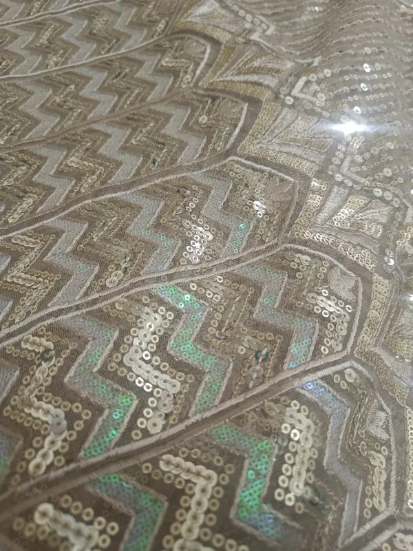 5.3_meter_Pastle_Chocolate_Knitted_Geometric_And_Floral_Sequin_Work_Fabric_With_Geometric_Borders_Unstitched