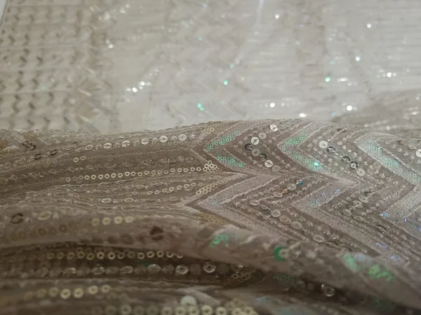 5.3_meter_Pastle_Chocolate_Knitted_Geometric_And_Floral_Sequin_Work_Fabric_With_Geometric_Borders_Unstitched