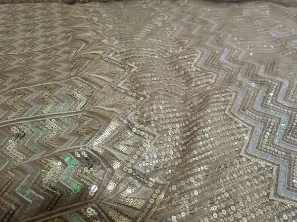 5.3_meter_Pastle_Chocolate_Knitted_Geometric_And_Floral_Sequin_Work_Fabric_With_Geometric_Borders_Unstitched