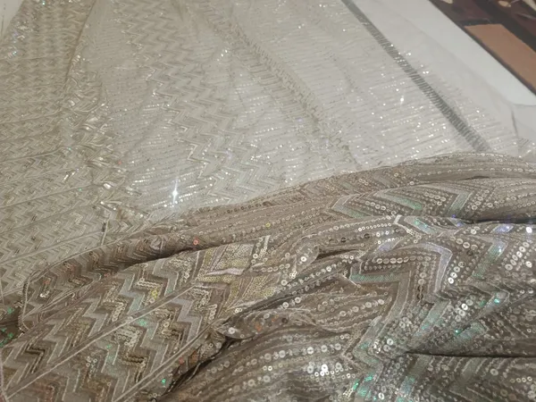 5.3_meter_Pastle_Chocolate_Knitted_Geometric_And_Floral_Sequin_Work_Fabric_With_Geometric_Borders_Unstitched