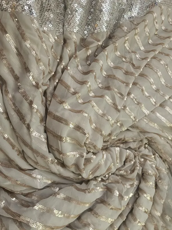 5.3_meter_Cream_Colour_Soft_Sequin_Georgette_Fabric_With_Mirror_Sequence_Border_(unstitched)
