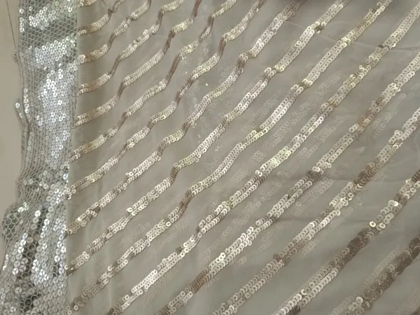 5.3_meter_Cream_Colour_Soft_Sequin_Georgette_Fabric_With_Mirror_Sequence_Border_(unstitched)