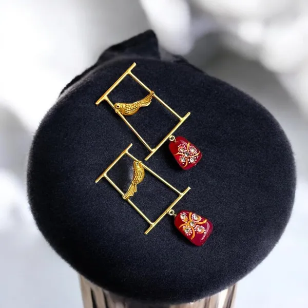 Dark_Pink_Premium_Brass_Gulabi_Pakshi_Beads_Earring_For_Women