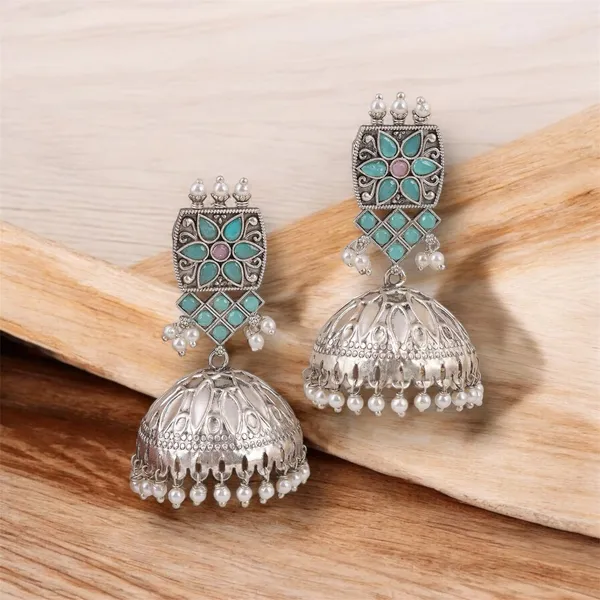 Turquoise_Beaded_Brass_Piya_Jhumka_Earring_For_Women