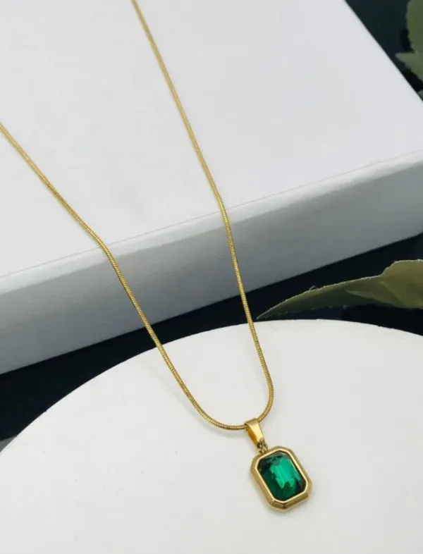 Gold_Stainless_Steel_Emerald_Drop_Necklace_For_Women