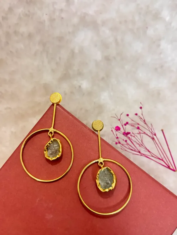 Gold_Beaded_Brass_Natural_Druzy_Dangle_Earring_For_Women