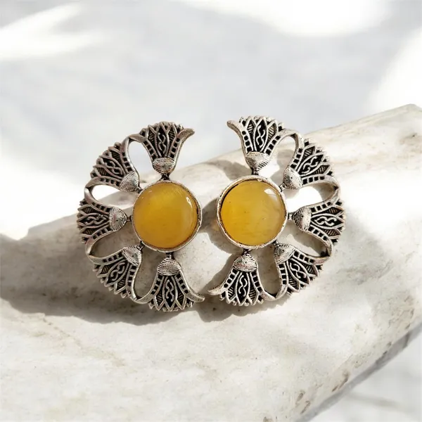 Yellow_Beaten_Brass_Semi_Circle_Studs_Earring_For_Women