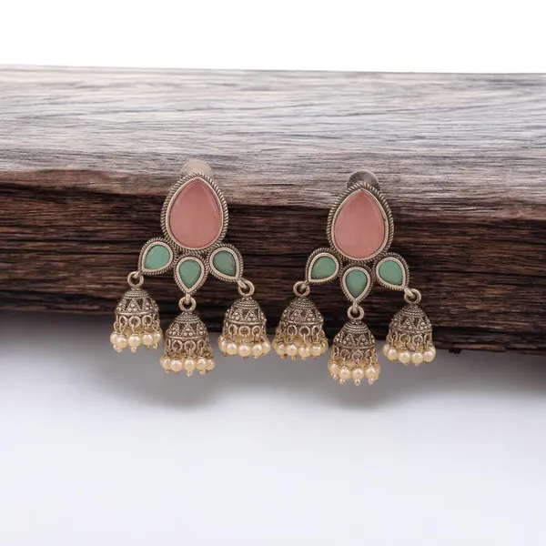 Pink_With_Turquoise_Brass_Sanskaar_Drop_Earrings_For_Women
