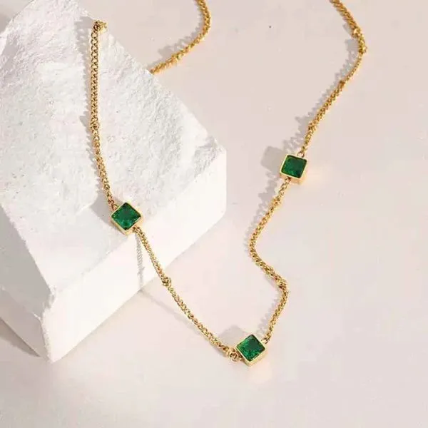 Gold_With_Emerald_Stainless_Steel_Emerald_Trio_Charm_Necklace_For_Women