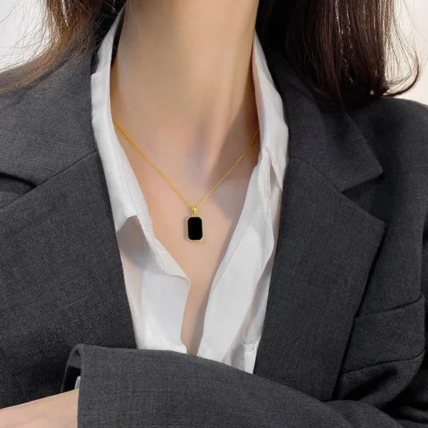 Gold_With_Black_And_White_Stainless_Steel_Dual_Myst_Pendant_And_Chain_Necklace_For_Women