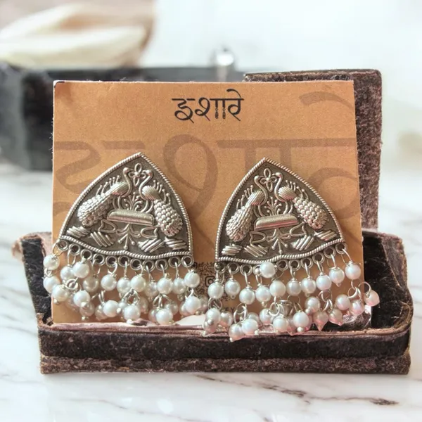 Silver_Beaten_Brass_Bird_Engraved_Trio_Studs_Earring_For_Women