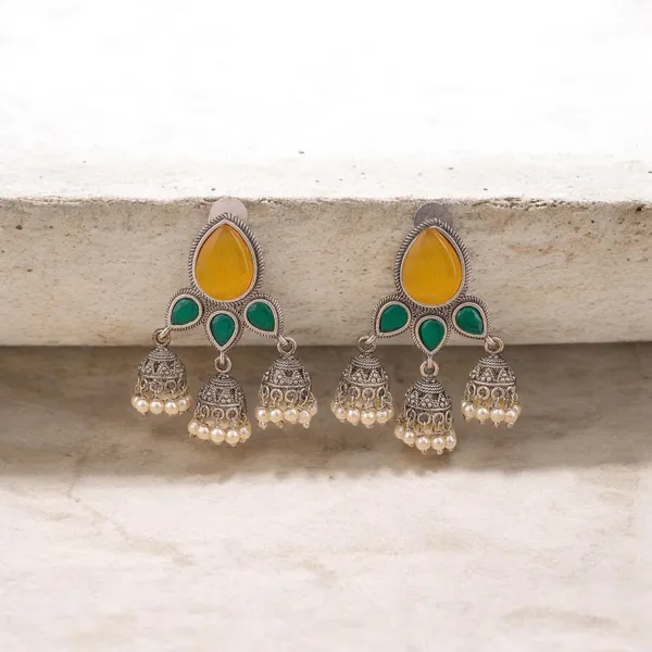 Yellow_With_Green_Brass_Sanskaar_Drop_Earrings_For_Women