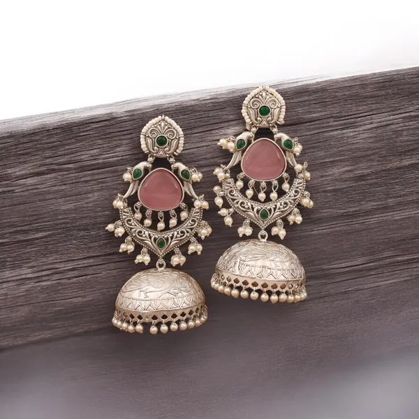 Pink_With_Green_Brass_Riwaaz__Jhumka_Earring_For_Women