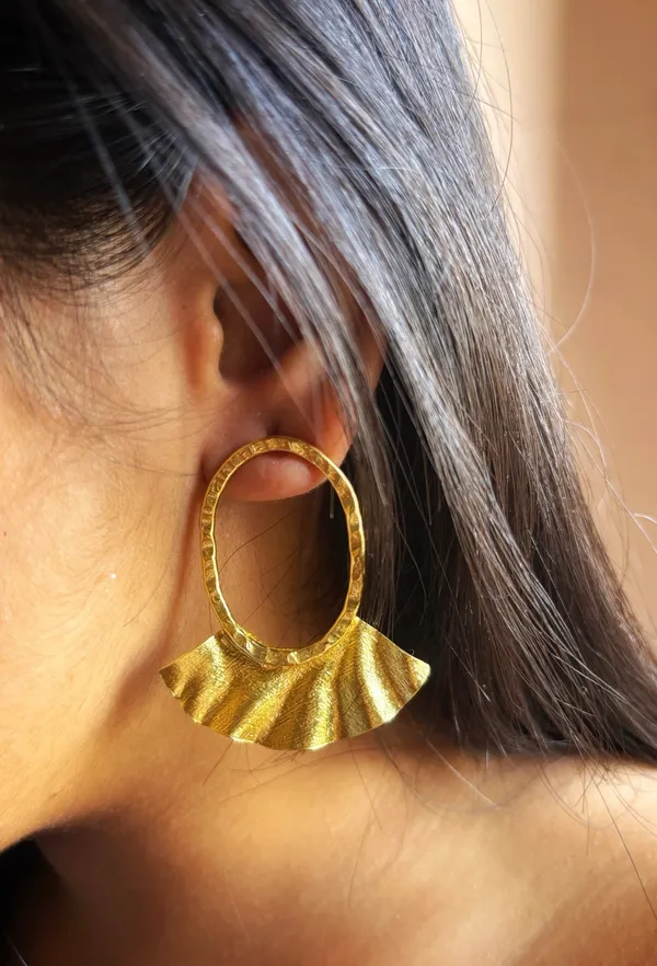 Gold_Beaded_Brass_Beaded_Umbrella_Hoop_Earring_For_Women