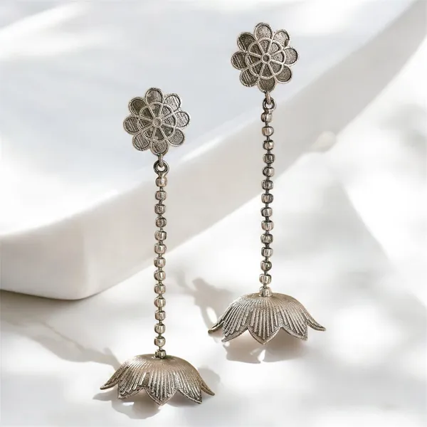 Silver_Beaten_Brass_Ishita_Long_Lotus_Earring_For_Women