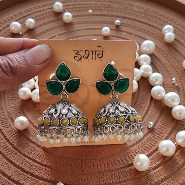 Green_Beaten_Brass_Gulbagh_Jhumki_Earring_For_Women