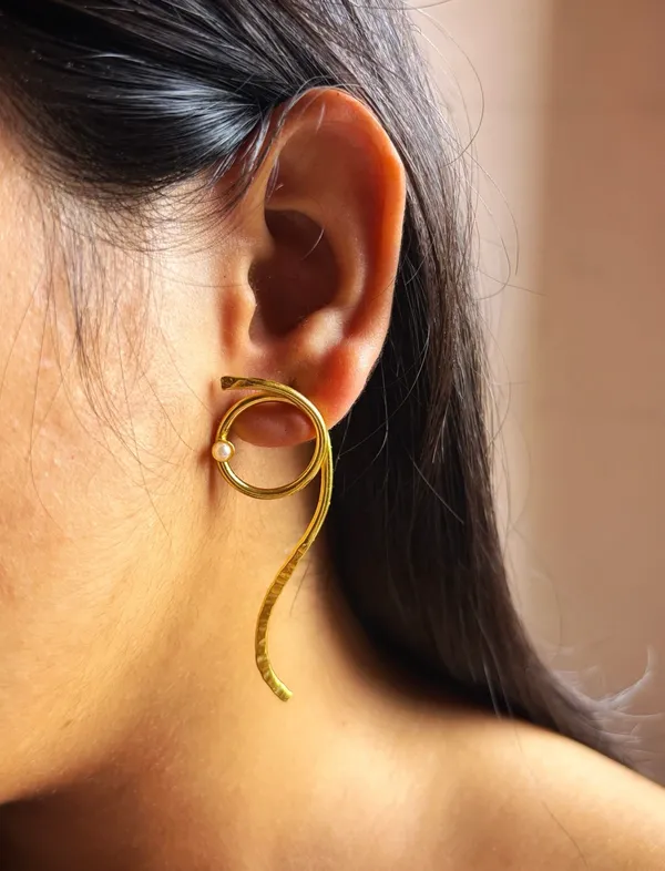 Gold_Beaded_Brass_Snake_Dangle_Earring_For_Women