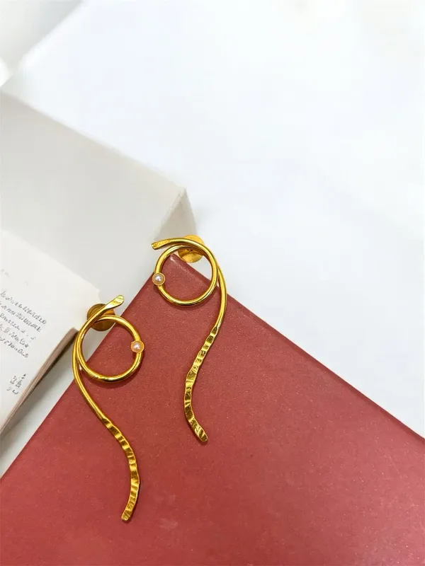 Gold_Beaded_Brass_Snake_Dangle_Earring_For_Women