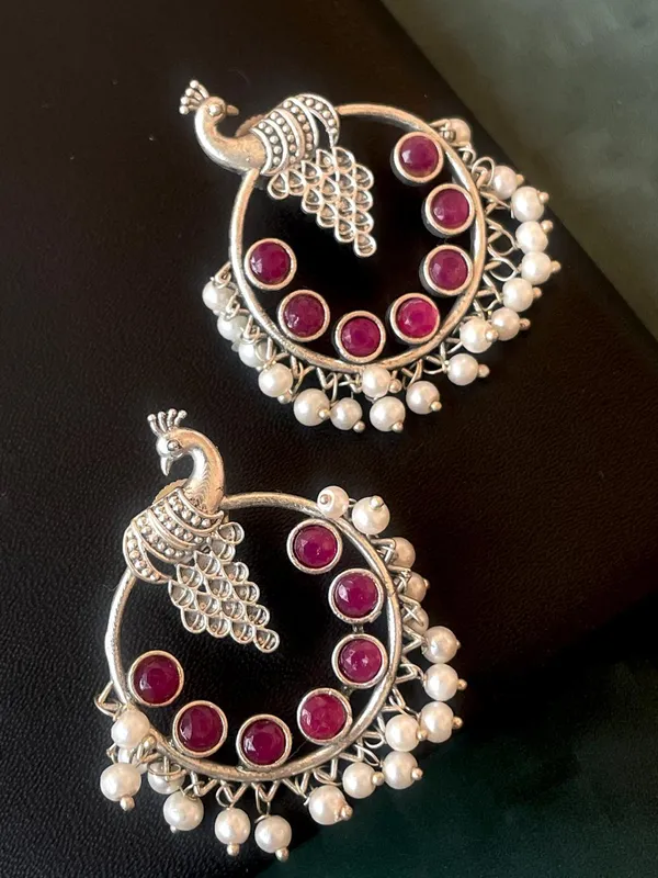 Dark_Pink_Premium_Brass_Peacock_Mandala_Studs_Earring_For_Women