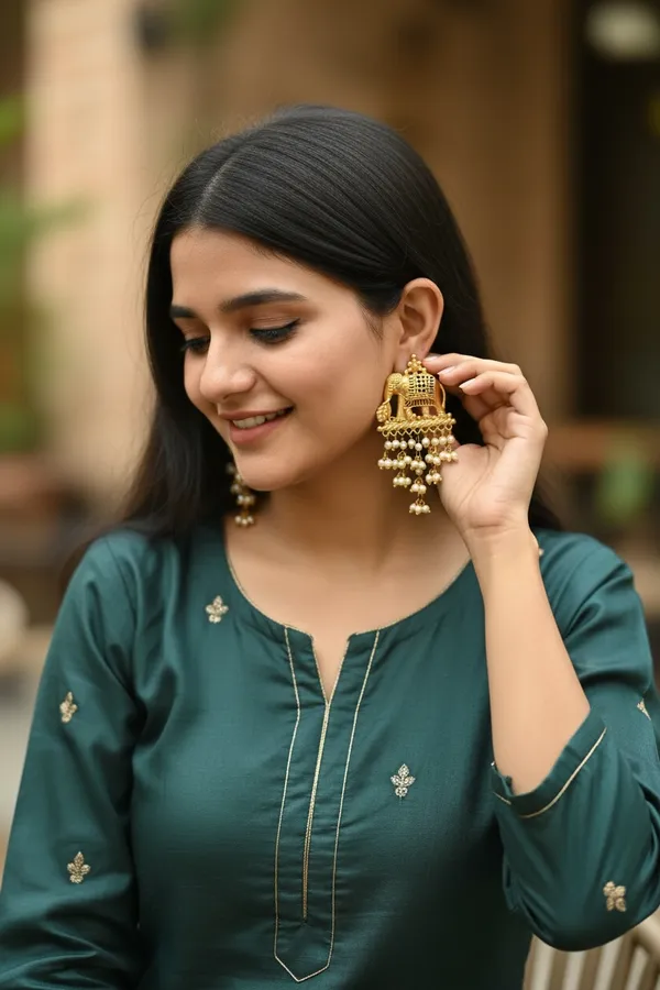 Golden_Brass_Rajwada_Elephant_Danglers:_Gold_Earring_For_Women