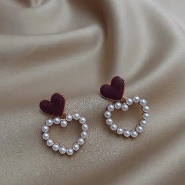 Red_With_White_Specialized_Alloys_Crimson_Pearl_Love_Earring_For_Women