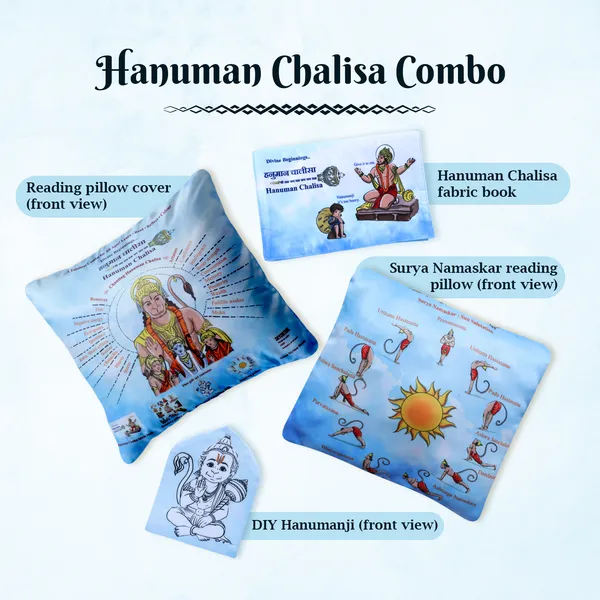 Blue_Divine_Beginnings_Blue_Hanuman_Chalisa_Hanuman_Chalisa_Fabric_With_Surya_Namaskar_Reading_Pillow_And_Cover_English_Kit_Cloth_Book