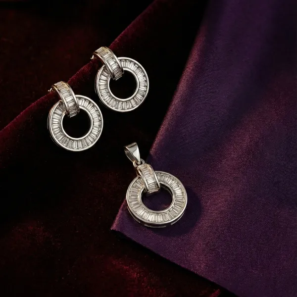 Baguette_Cut_Silver_Pendant_Set__|_Made_By_Pure_925_Silver