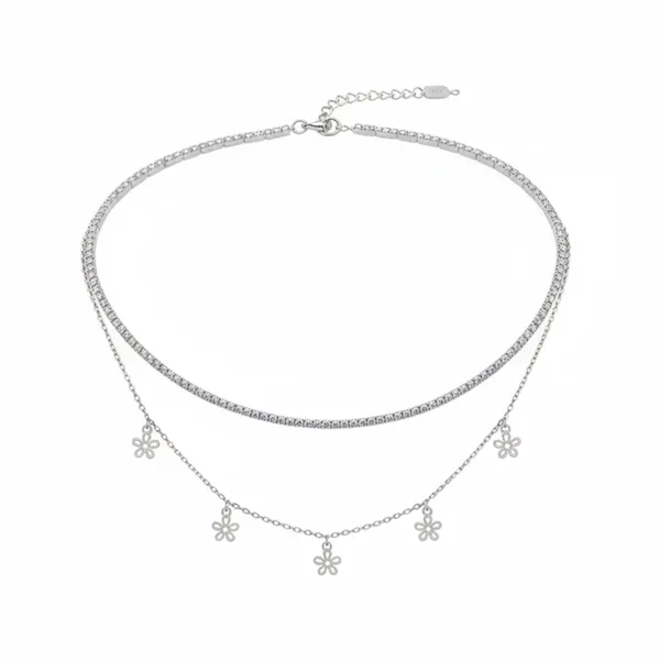 Layered_Flower_Charm_Choker_Necklace__|_Made_By_Pure_925_Silver