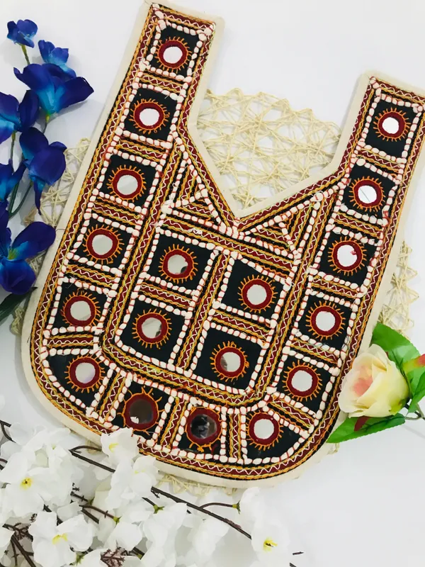 Premdas_Lace_Neck_patch_for_kurti,_Clothes,_Jackets,_Jean's,_Blouse,_Saree,_Dress_Decoration_Premium_Embroidery_Soft_Fabric_sewed_on_women_gowns_salwar_suits_tops_&_tunics_afghan_Indo_Western_Multicolour,_Round_With_V_Neck_(OFF_WHITE)