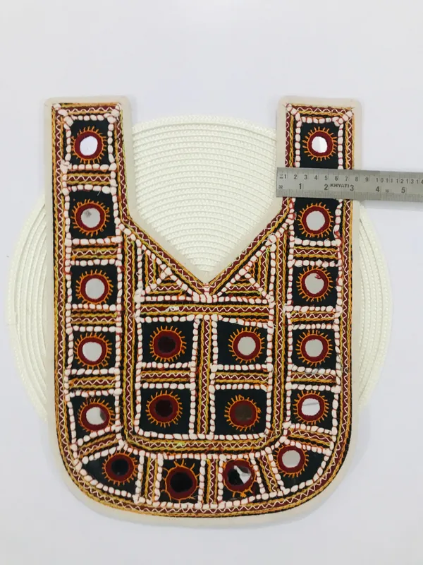 Premdas_Lace_Neck_patch_for_kurti,_Clothes,_Jackets,_Jean's,_Blouse,_Saree,_Dress_Decoration_Premium_Embroidery_Soft_Fabric_sewed_on_women_gowns_salwar_suits_tops_&_tunics_afghan_Indo_Western_Multicolour,_Round_With_V_Neck_(OFF_WHITE)