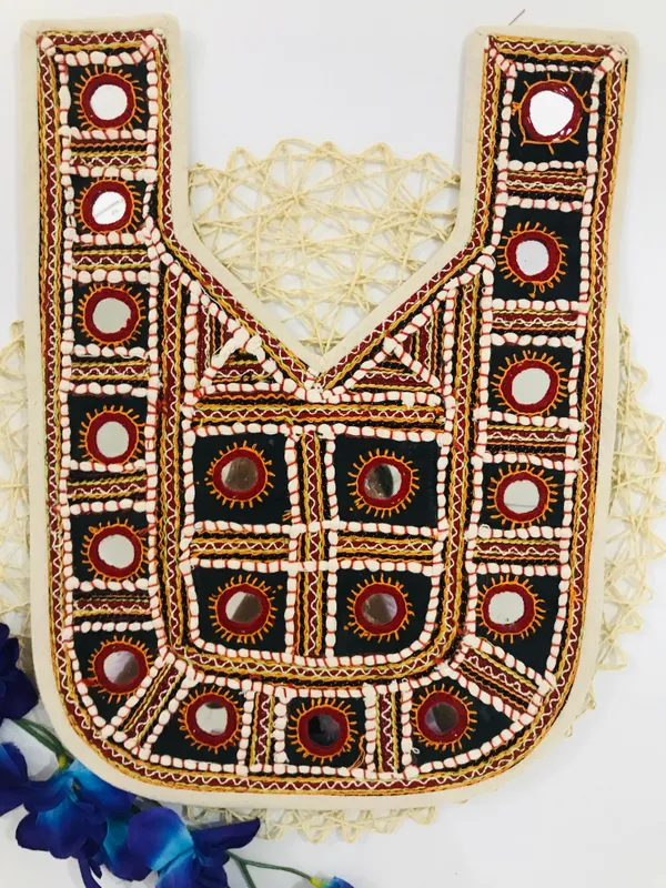 Premdas_Lace_Neck_patch_for_kurti,_Clothes,_Jackets,_Jean's,_Blouse,_Saree,_Dress_Decoration_Premium_Embroidery_Soft_Fabric_sewed_on_women_gowns_salwar_suits_tops_&_tunics_afghan_Indo_Western_Multicolour,_Round_With_V_Neck_(OFF_WHITE)