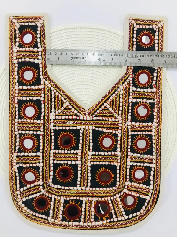 Premdas_Lace_Neck_patch_for_kurti,_Clothes,_Jackets,_Jean's,_Blouse,_Saree,_Dress_Decoration_Premium_Embroidery_Soft_Fabric_sewed_on_women_gowns_salwar_suits_tops_&_tunics_afghan_Indo_Western_Multicolour,_Round_With_V_Neck_(OFF_WHITE)