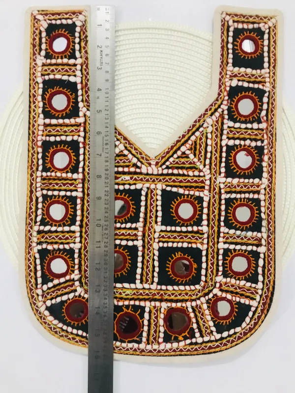Premdas_Lace_Neck_patch_for_kurti,_Clothes,_Jackets,_Jean's,_Blouse,_Saree,_Dress_Decoration_Premium_Embroidery_Soft_Fabric_sewed_on_women_gowns_salwar_suits_tops_&_tunics_afghan_Indo_Western_Multicolour,_Round_With_V_Neck_(OFF_WHITE)