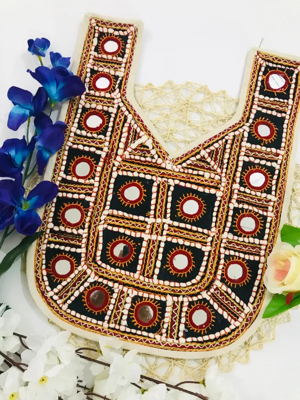 Premdas_Lace_Neck_patch_for_kurti,_Clothes,_Jackets,_Jean's,_Blouse,_Saree,_Dress_Decoration_Premium_Embroidery_Soft_Fabric_sewed_on_women_gowns_salwar_suits_tops_&_tunics_afghan_Indo_Western_Multicolour,_Round_With_V_Neck_(OFF_WHITE)