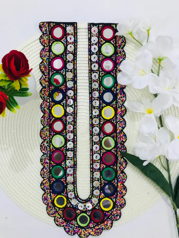 PREMDAS_LACE_Black_Multicolour_U-Neck_Fabric_Long_Patch_Collar_�_|_Premium_Sew-On_Neckline_for_Kurtis,_Dresses,_Salwar_Suits,_Blouses_&_Indo-Western_Outfits