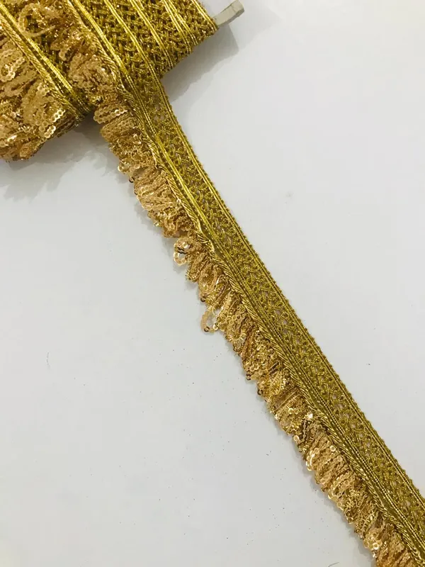 PREMDAS_LACE_Zari_LACE_on_Net_Design_Border_Lace_for_Saree_Border,_Shiny_Gold_Zari,_sequence_lace,_Kurta,_Dupatta,_Blouse,_Gown,_Lehenga_&_Neckline_Border_Lace_for_Sewing,_Embroidery,_Edging,_Saree_Border,_Blouse,_Dupatta_Border,_Lehenga,_Kurti,_Material_Trim_Laces_&_Borders_Material_etc._(GOLD)