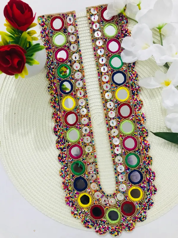 PREMDAS_LACE__Multicolour_U-Neck_Fabric_Long_Patch_Collar_�_|_Premium_Sew-On_Neckline_for_Kurtis,_Dresses,_Salwar_Suits,_Blouses_&_Indo-Western_Outfits