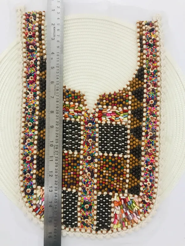 Premda_Lace_Multicolour_Embroidered_Neckline_Patch_Sewing_On_Mirror_Work_Wooden_Beads_Design,_Neck_Patch_for_Kurti_Blouse_Saree_Top_Lehenga_Jacket_Patchwork