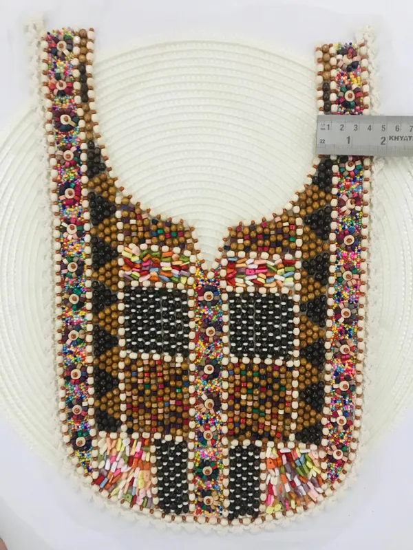 Premda_Lace_Multicolour_Embroidered_Neckline_Patch_Sewing_On_Mirror_Work_Wooden_Beads_Design,_Neck_Patch_for_Kurti_Blouse_Saree_Top_Lehenga_Jacket_Patchwork