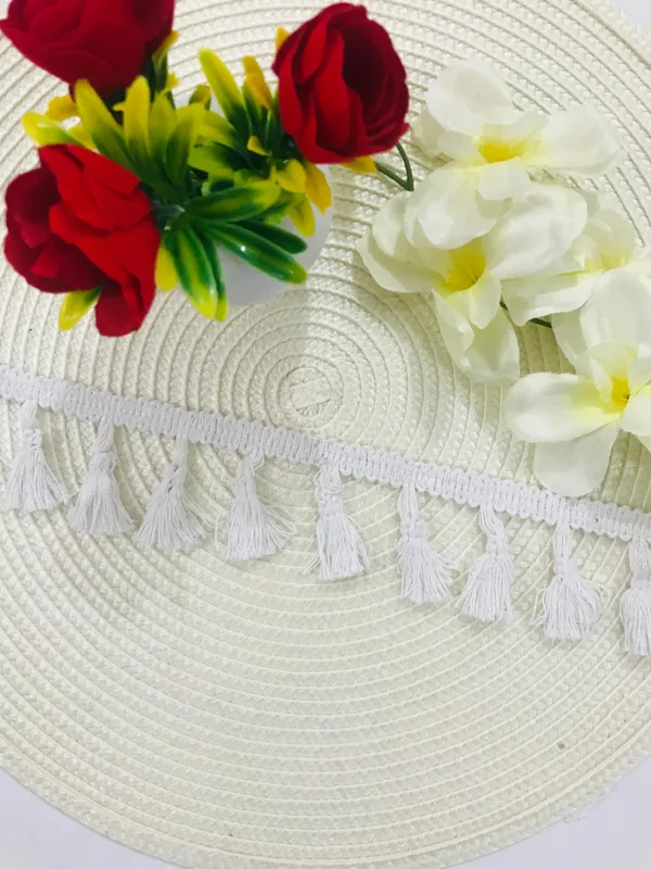 Premdas_Lace_Cotton_Off_White,_Cotton_Dyeable_Lace_Trim,_Neutral_Color_Lace,_Home_Decor,_Scarf_Trim,_Rustic_Style,_Tassel_Fringe_9_Meter_(_White)