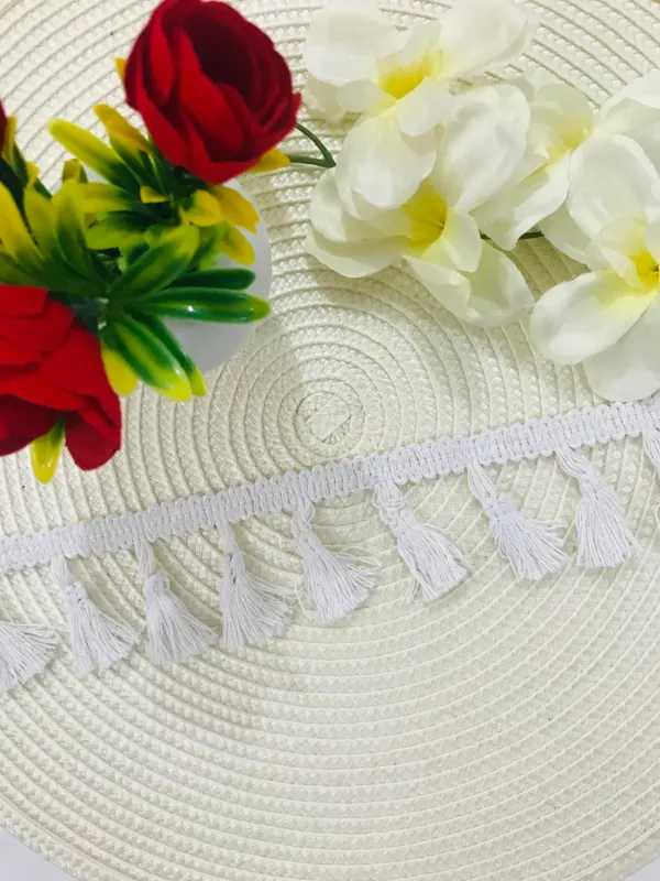 Premdas_Lace_Cotton_Off_White,_Cotton_Dyeable_Lace_Trim,_Neutral_Color_Lace,_Home_Decor,_Scarf_Trim,_Rustic_Style,_Tassel_Fringe_9_Meter_(_White)