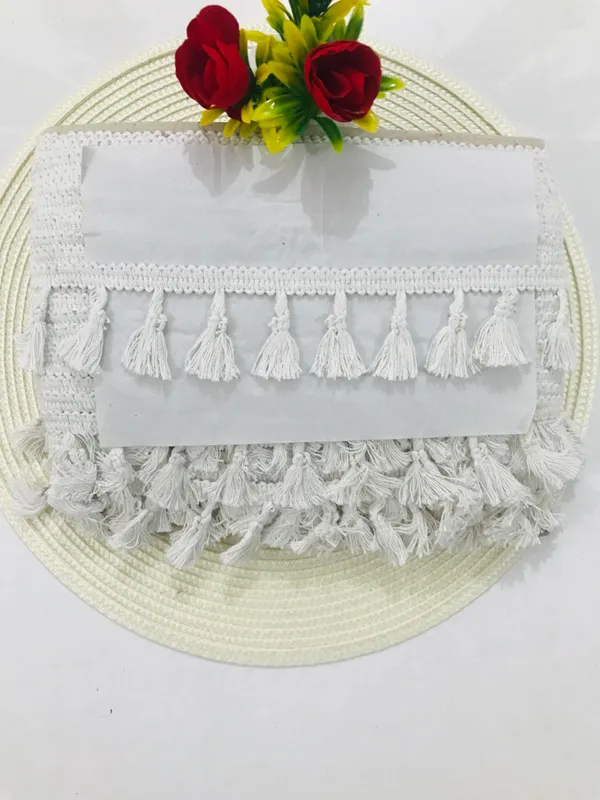 Premdas_Lace_Cotton_Off_White,_Cotton_Dyeable_Lace_Trim,_Neutral_Color_Lace,_Home_Decor,_Scarf_Trim,_Rustic_Style,_Tassel_Fringe_9_Meter_(_White)