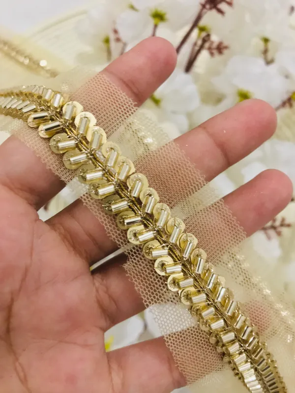 Premdas_Lace_Embrodiry_Gold_Colour_Val_Moti__Decorative_Pearl_and_Gold_Scalloped_Lace_Trim,_Beaded_codding_Embroidered_Border,_Vintage_Style_Sewing_Trim_for_Wedding_Dress_and_Crafts_9_Meter